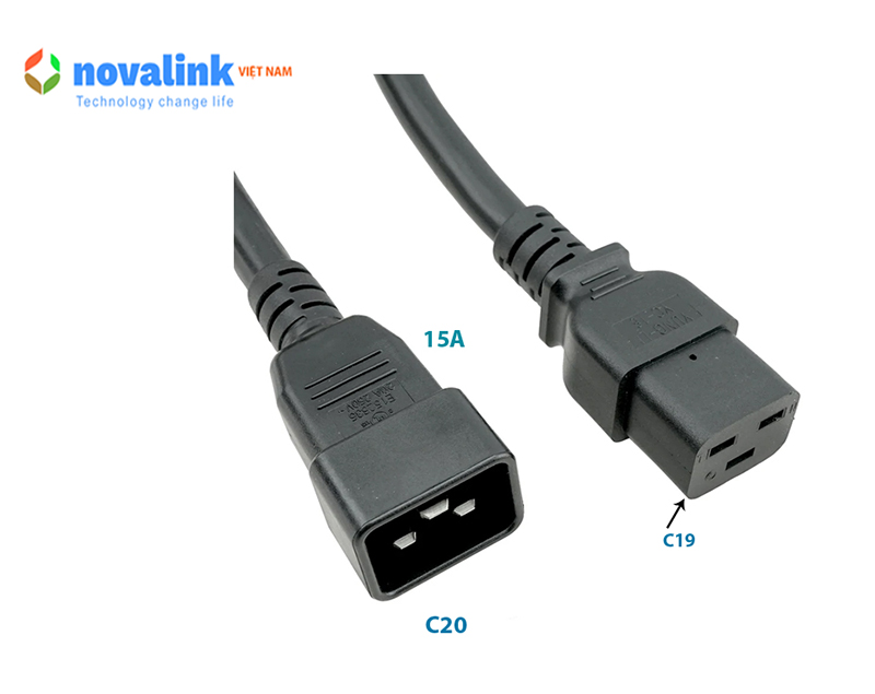 Dây nguồn C19 C20 lõi đồng 3 x 2.08mm2, 15A Novalink NV-56003A dài 3m dùng cho UPS, PDU, Server